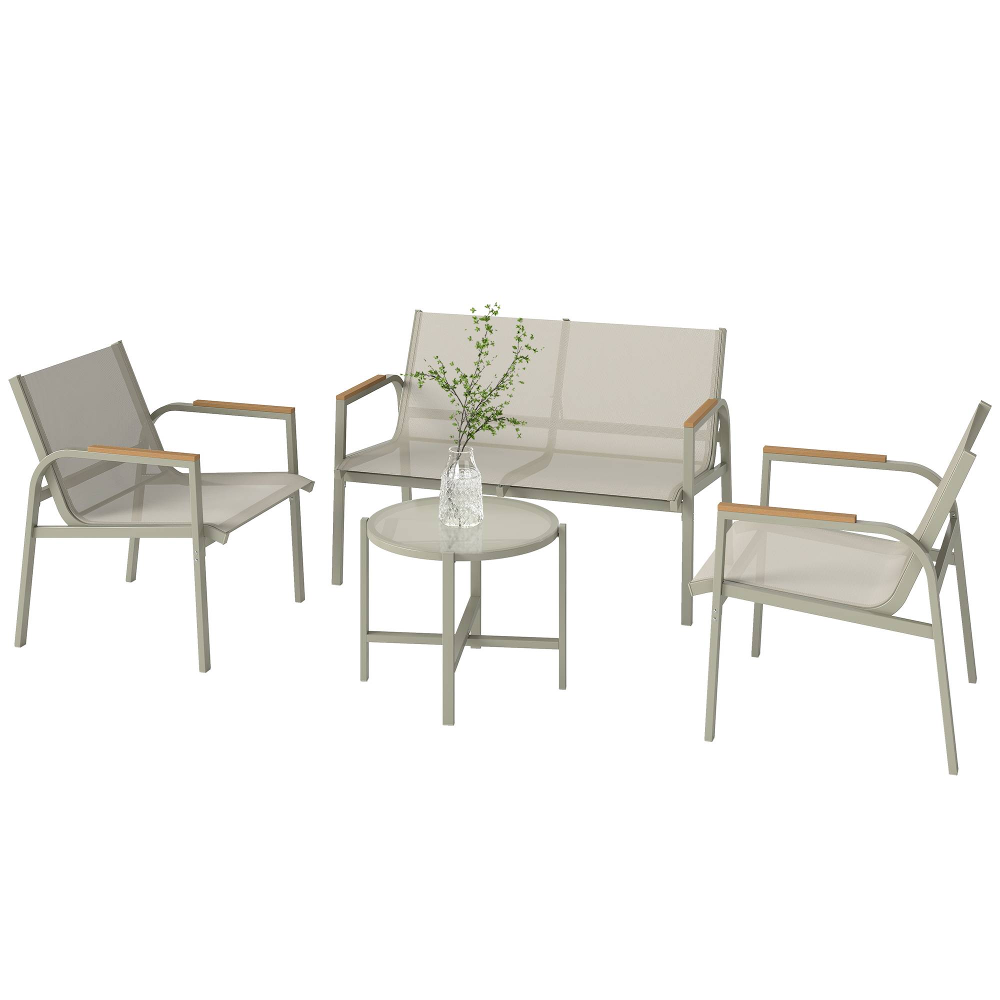 Salon de Jardin Ensemble de Terrasse avec Canapé 2 Places, 2 Fauteuils et Table Basse en Verre Trempé 4 Pièces Vert - Image 2