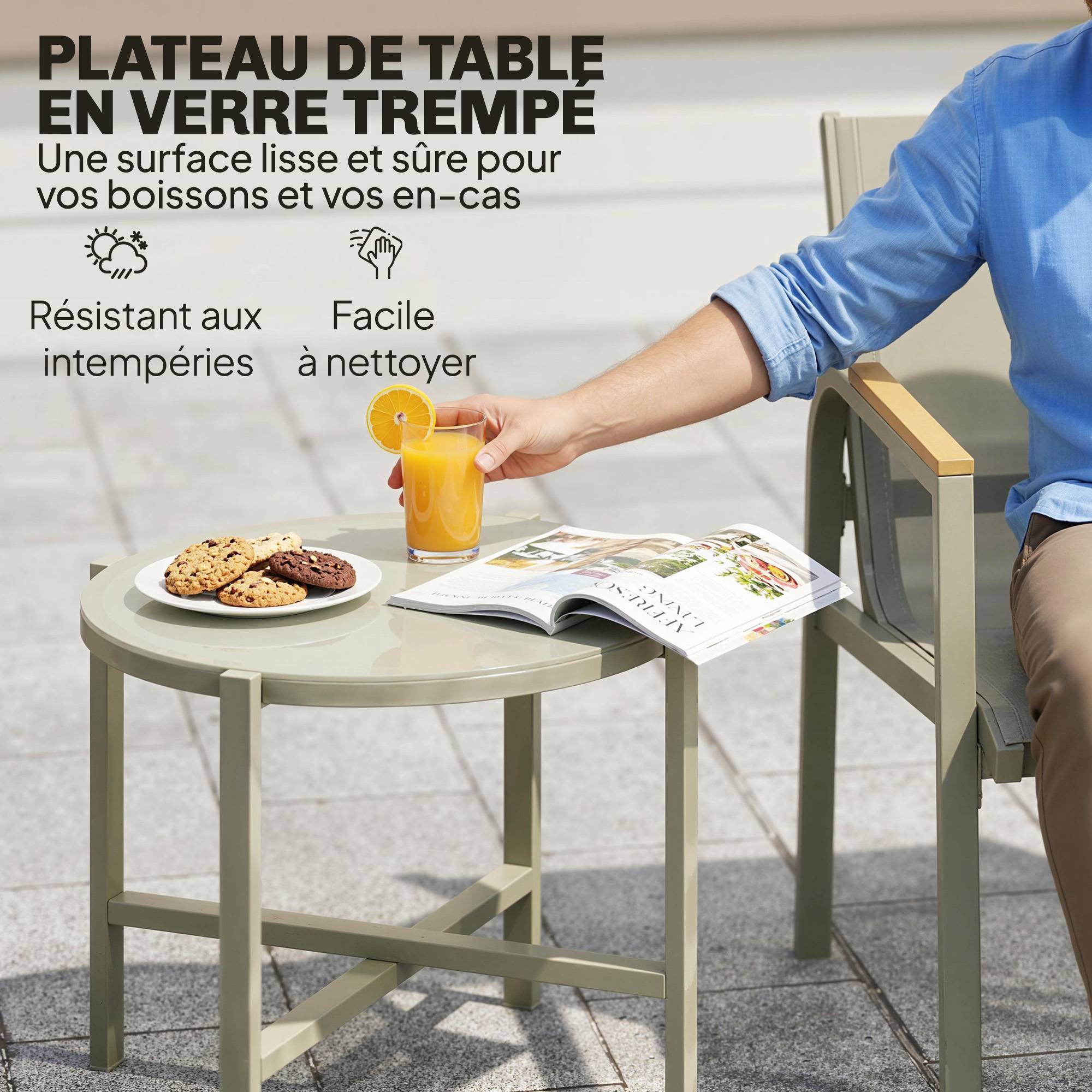Salon de Jardin Ensemble de Terrasse avec Canapé 2 Places, 2 Fauteuils et Table Basse en Verre Trempé 4 Pièces Vert - Image 9
