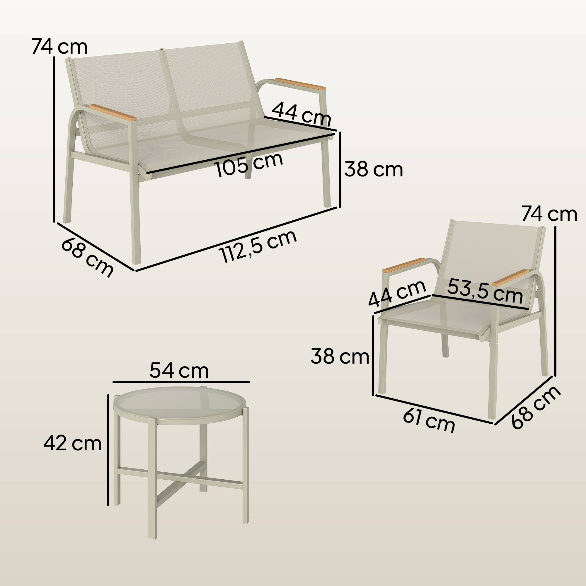 Salon de Jardin Ensemble de Terrasse avec Canapé 2 Places, 2 Fauteuils et Table Basse en Verre Trempé 4 Pièces Vert - Image 5