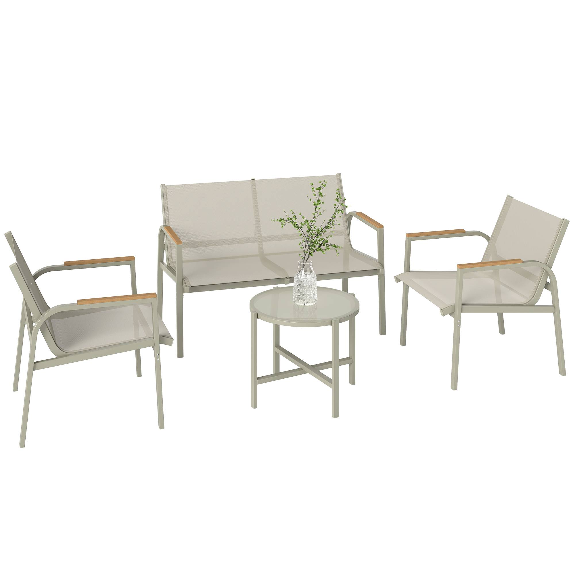 Salon de Jardin Ensemble de Terrasse avec Canapé 2 Places, 2 Fauteuils et Table Basse en Verre Trempé 4 Pièces Vert - Image 1