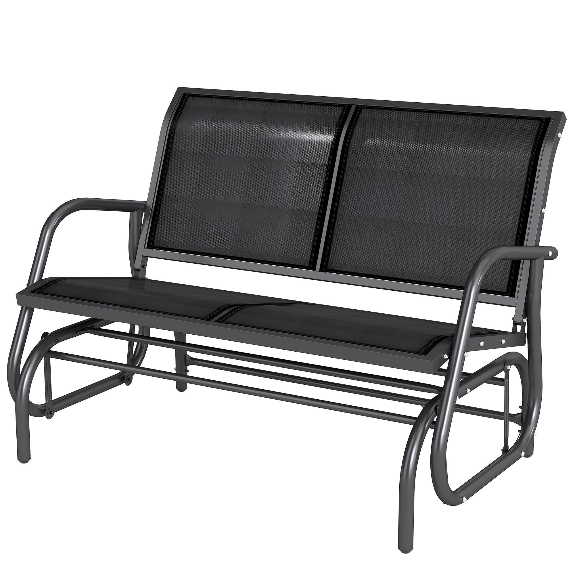 Banc à Bascule de Jardin 2 Places Design Contemporain Grand Confort accoudoirs Assise et Dossier Ergonomique métal textilène Noir - Image 2