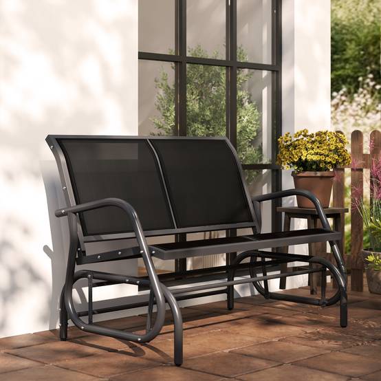Banc à Bascule de Jardin 2 Places Design Contemporain Grand Confort accoudoirs Assise et Dossier Ergonomique métal textilène Noir - Image 10