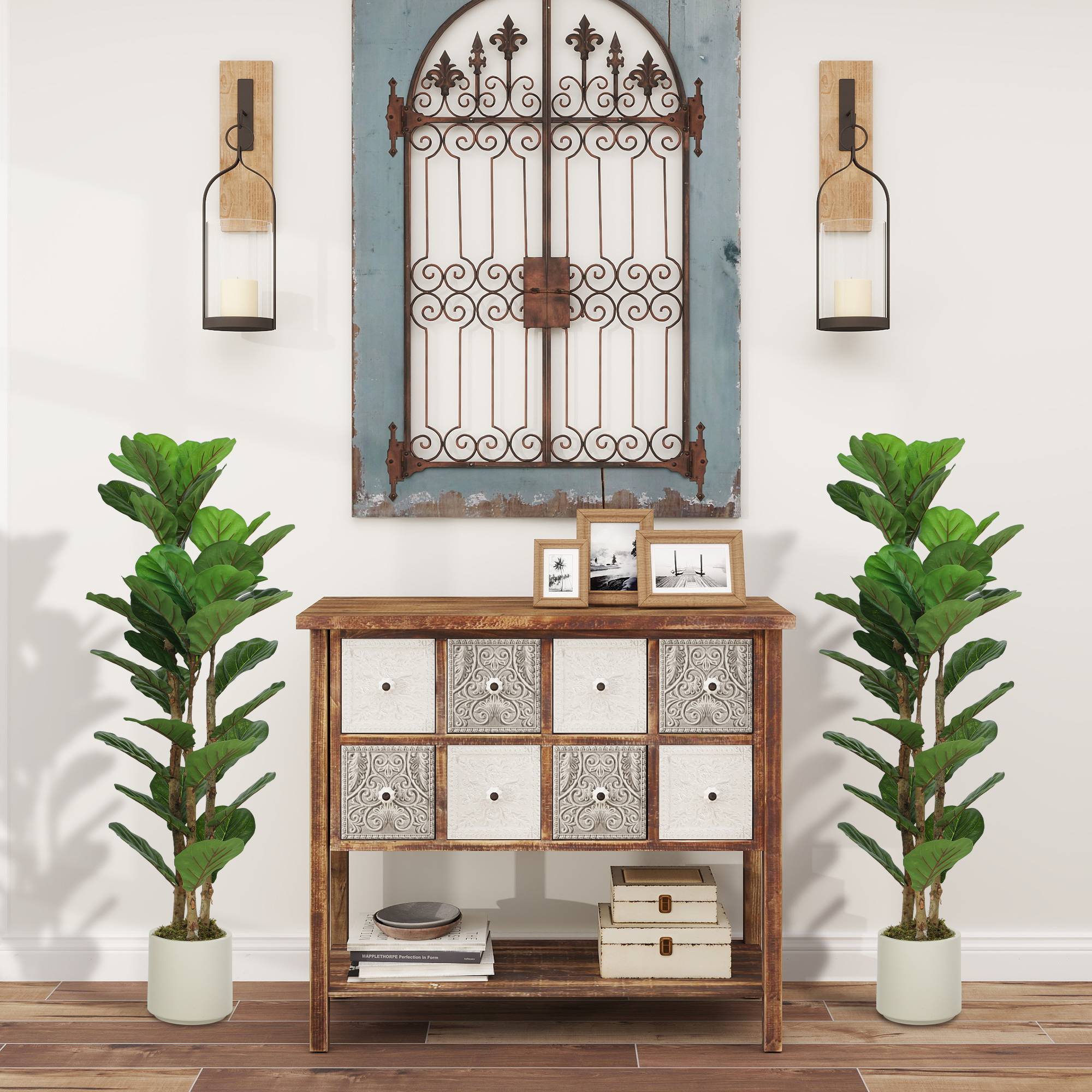 ComfortXL - Lot de 2 figuiers lyre artificiels PEVA verts 120 cm intérieur sans entretien - ComfortXL Outdoor Living - Image 2