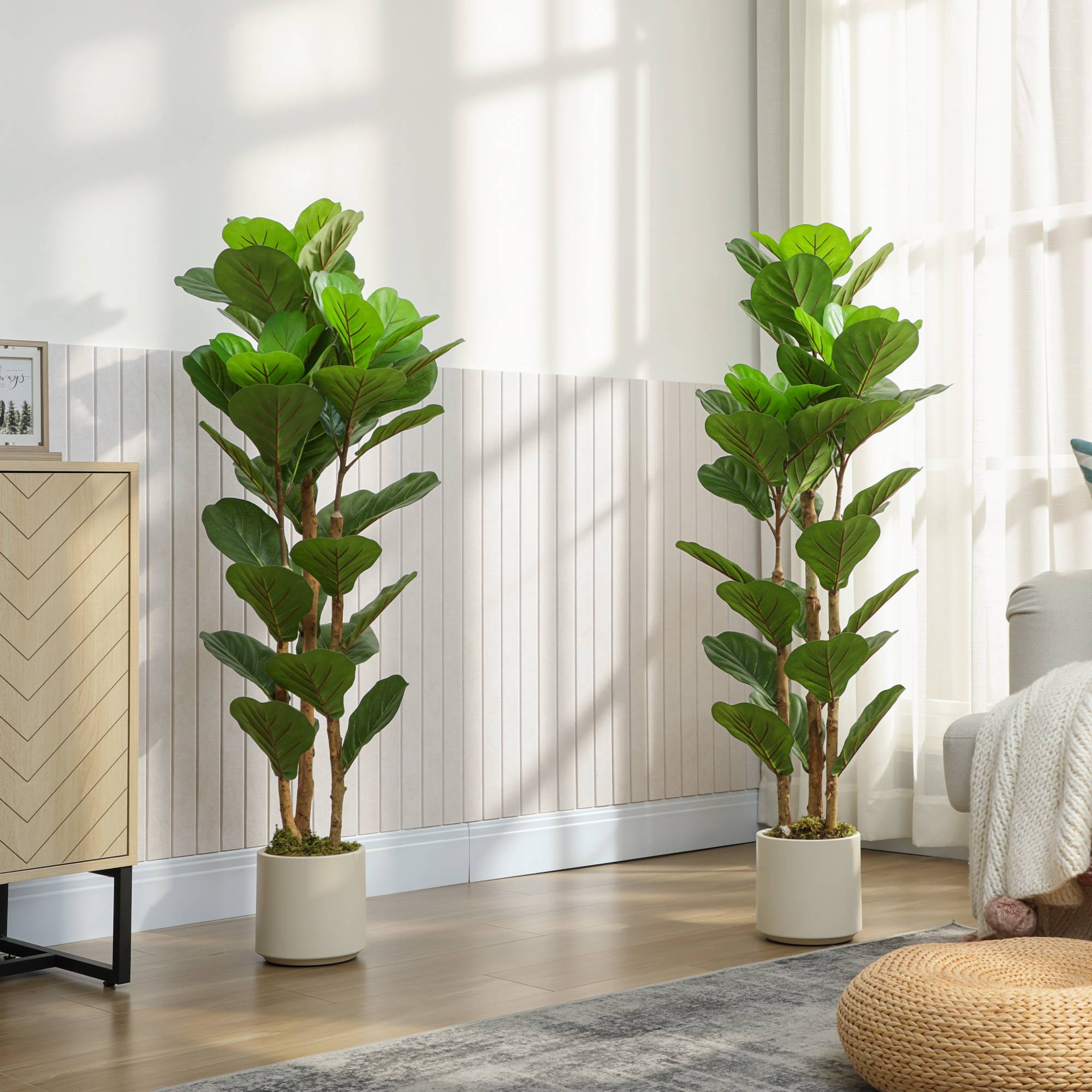 ComfortXL - Lot de 2 figuiers lyre artificiels PEVA verts 120 cm intérieur sans entretien - ComfortXL Outdoor Living - Image 10