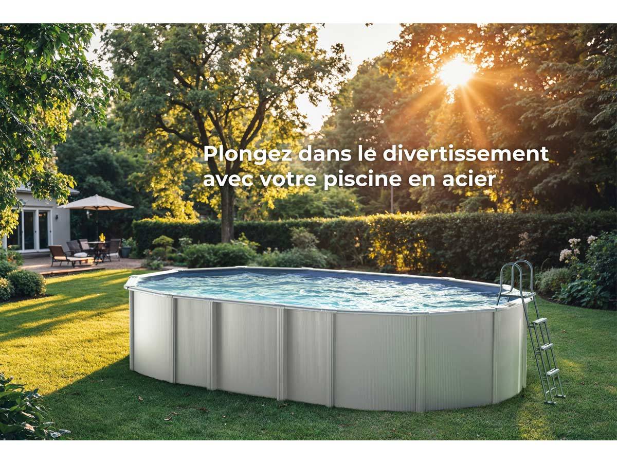 Gré - Piscine acier blanc Haïti ovale 7,44 x 3,99 x 1,32 m - Gré - Image 2