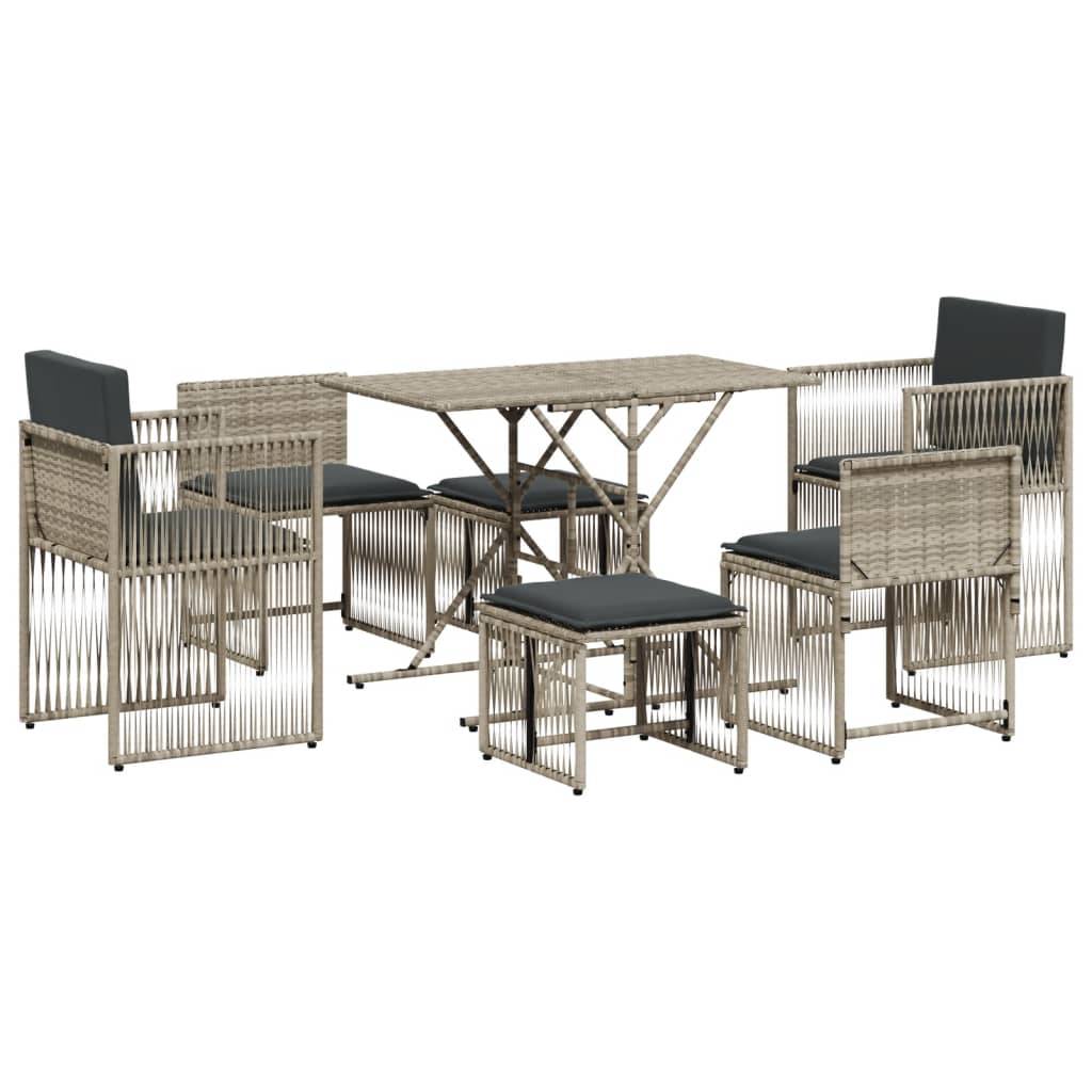 Ensemble de 7 pcs table de jardin et chaises avec coussins - mobilier de jardin gris clair rotin - Image 1