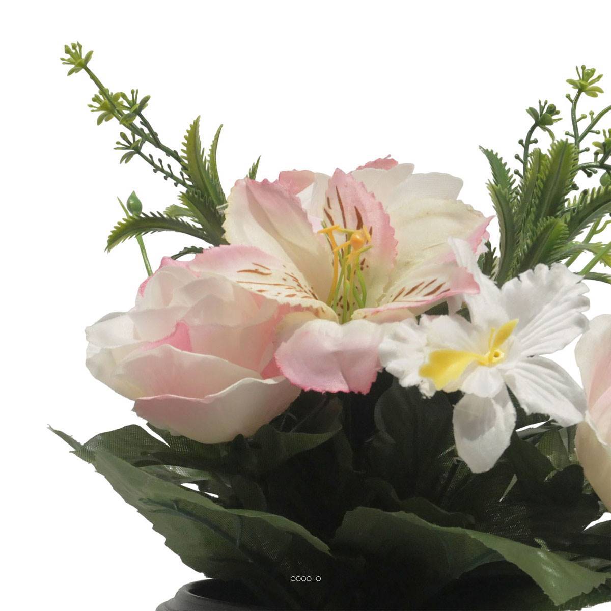 Pot pour les Tombes de Rose, Alstromeria et Orchidée artificiels pour la Toussaint Rose-crème - couleur: Rose-crème - Image 3