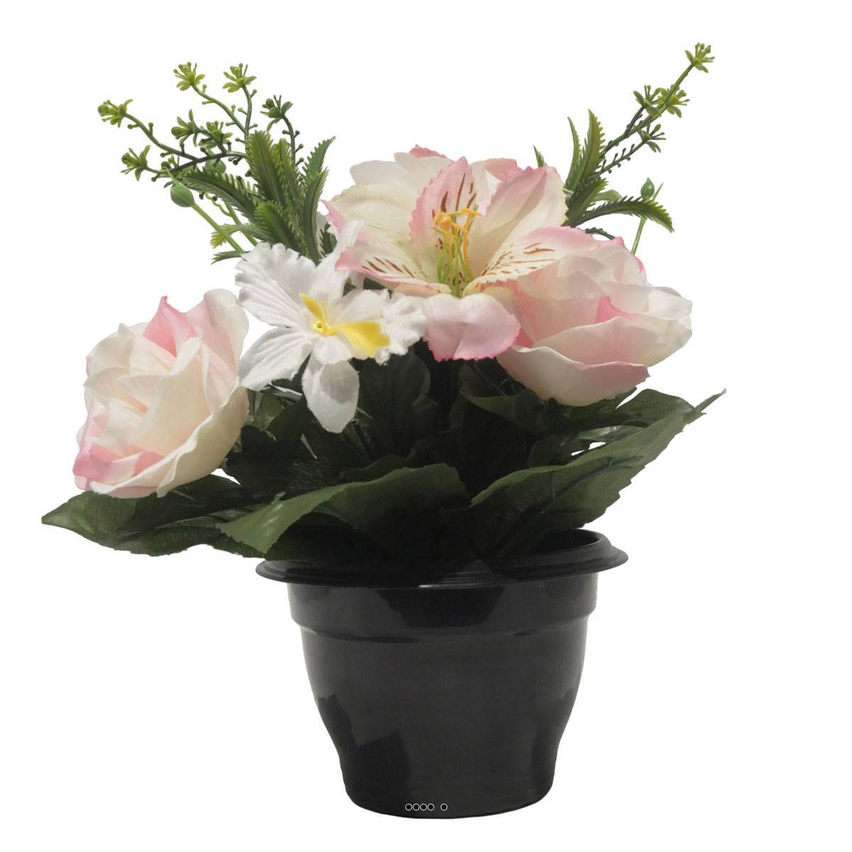 Pot pour les Tombes de Rose, Alstromeria et Orchidée artificiels pour la Toussaint Rose-crème - couleur: Rose-crème - Image 2