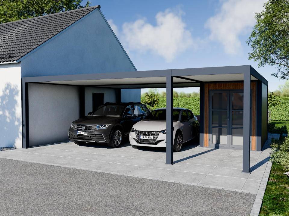 Carport Aluminium 760 x 645 cm NEWARK - 43 m² - Hauteur : 255 - 2 Voitures - Image 2
