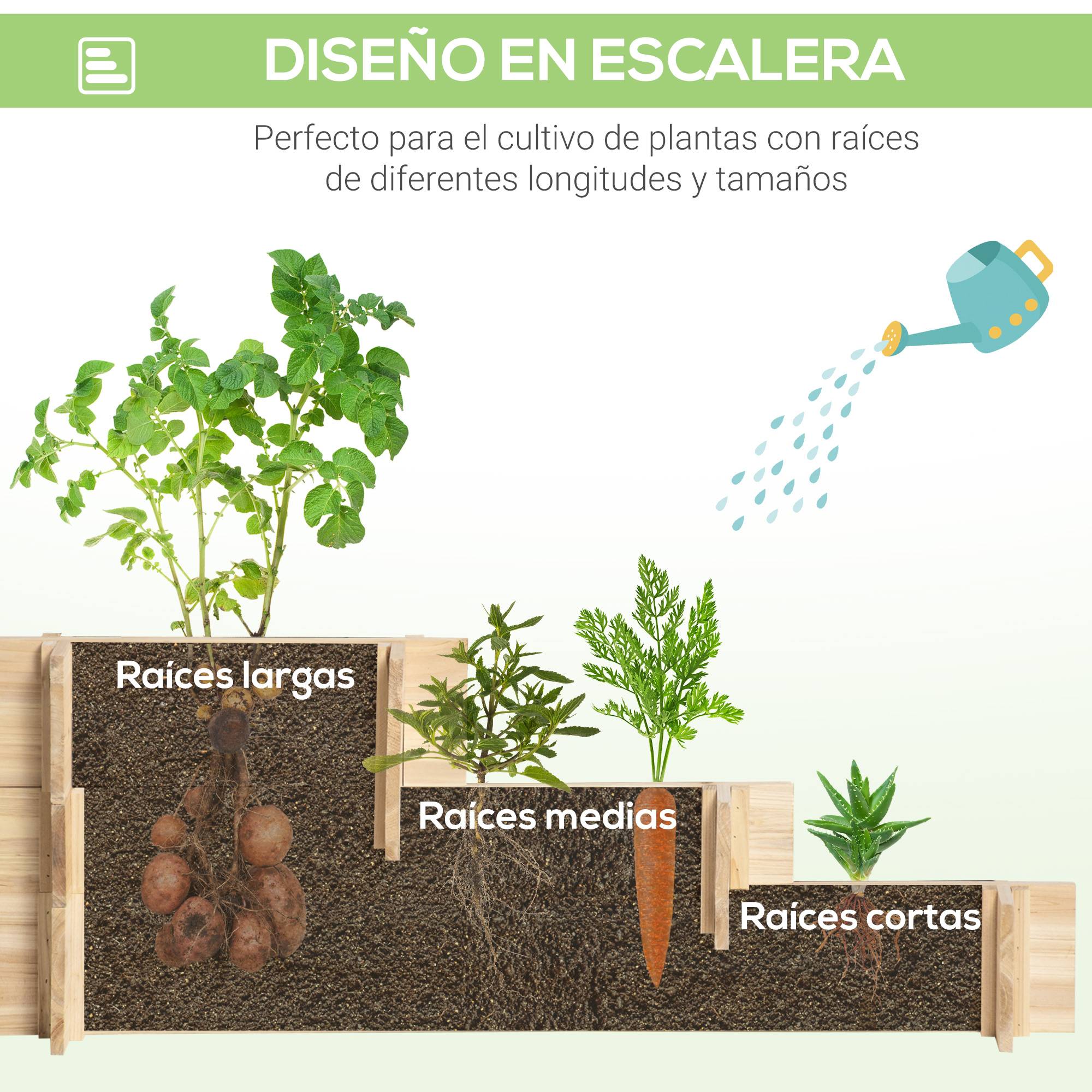 Potager surélevé à 3 niveaux avec échelle et revêtement en tissu non tissé pour la culture de plantes et de fleurs, 93 x 93 x 35 cm, naturel - Image 7