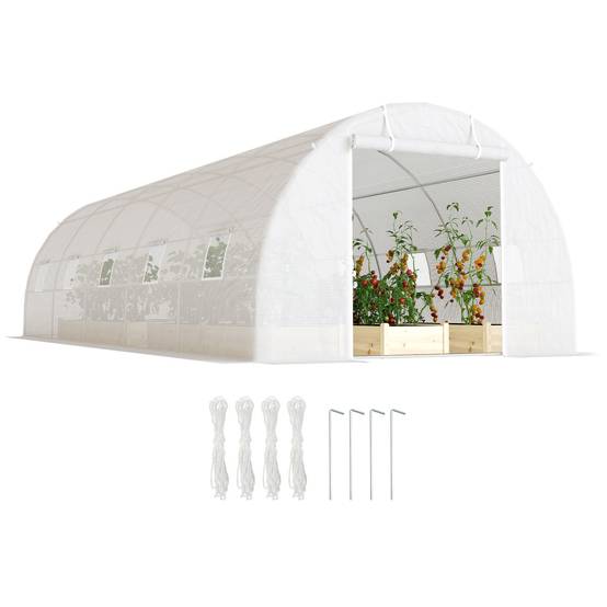 Serre Tunnel de Jardin 8 x 3 x 2 m avec 12 Fenêtres et Porte Enroulable, Structure Acier, PE 140 g/m², pour Légumes et Tomates, Blanc - Image 1