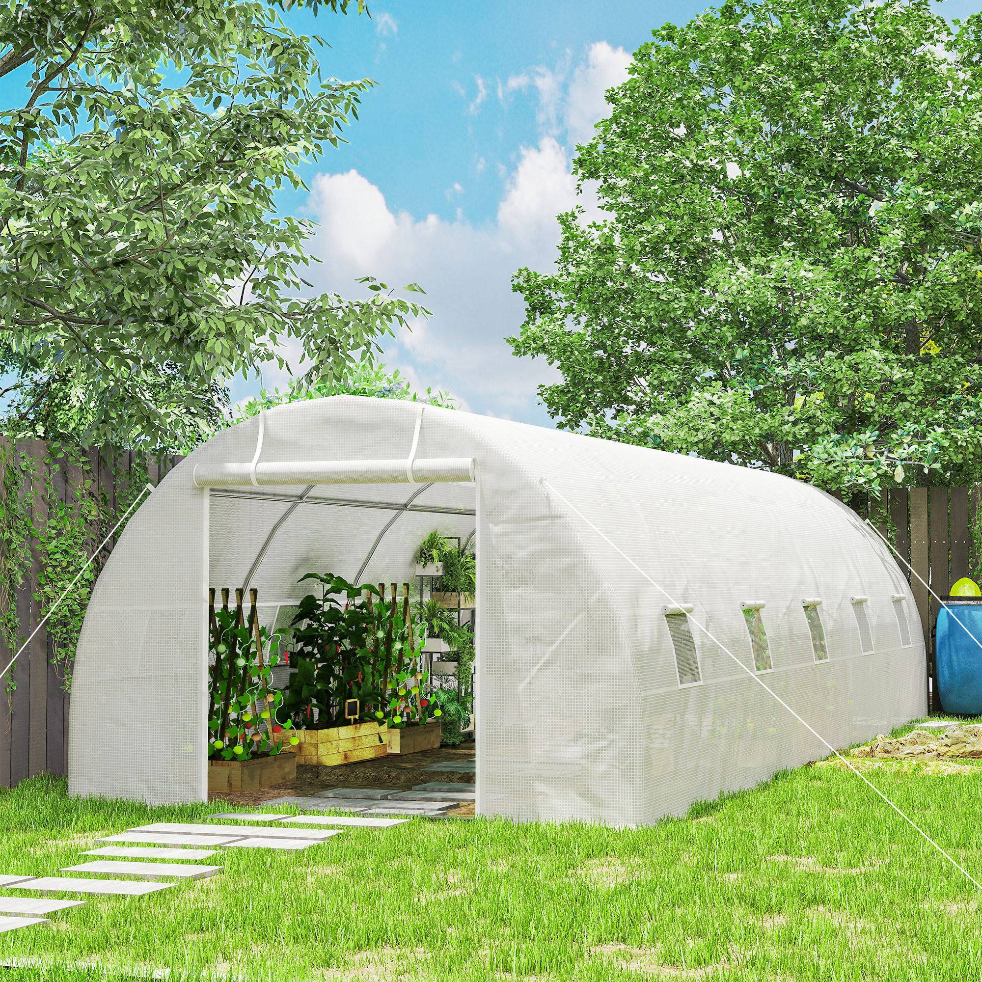 Serre Tunnel de Jardin 8 x 3 x 2 m avec 12 Fenêtres et Porte Enroulable, Structure Acier, PE 140 g/m², pour Légumes et Tomates, Blanc - Image 4