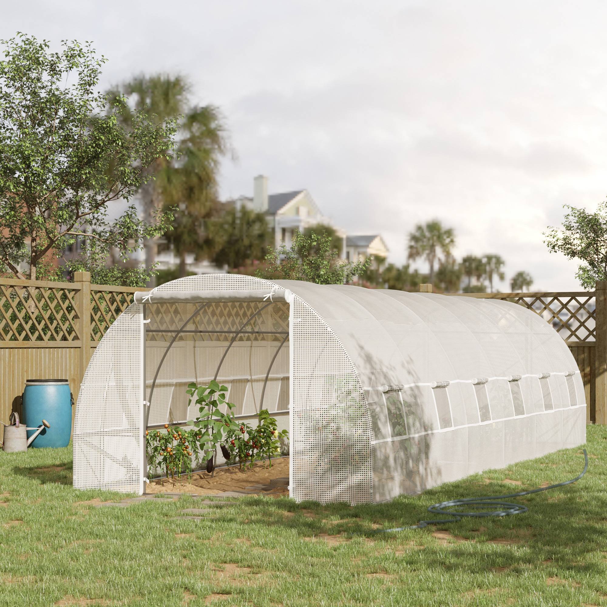 Serre Tunnel de Jardin 8 x 3 x 2 m avec 12 Fenêtres et Porte Enroulable, Structure Acier, PE 140 g/m², pour Légumes et Tomates, Blanc - Image 3