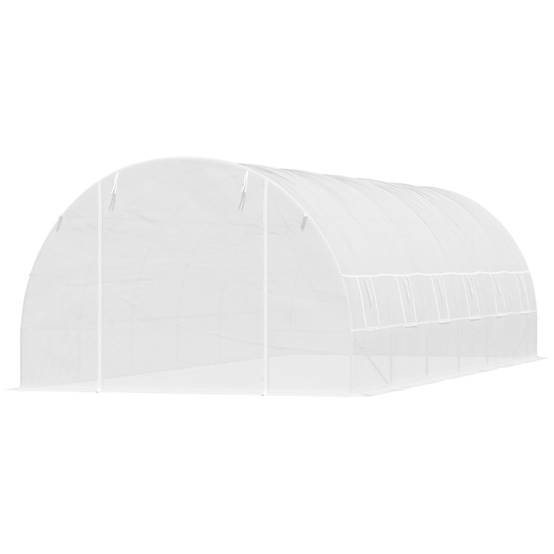 Serre Tunnel de Jardin 8 x 3 x 2 m avec 12 Fenêtres et Porte Enroulable, Structure Acier, PE 140 g/m², pour Légumes et Tomates, Blanc - Image 2
