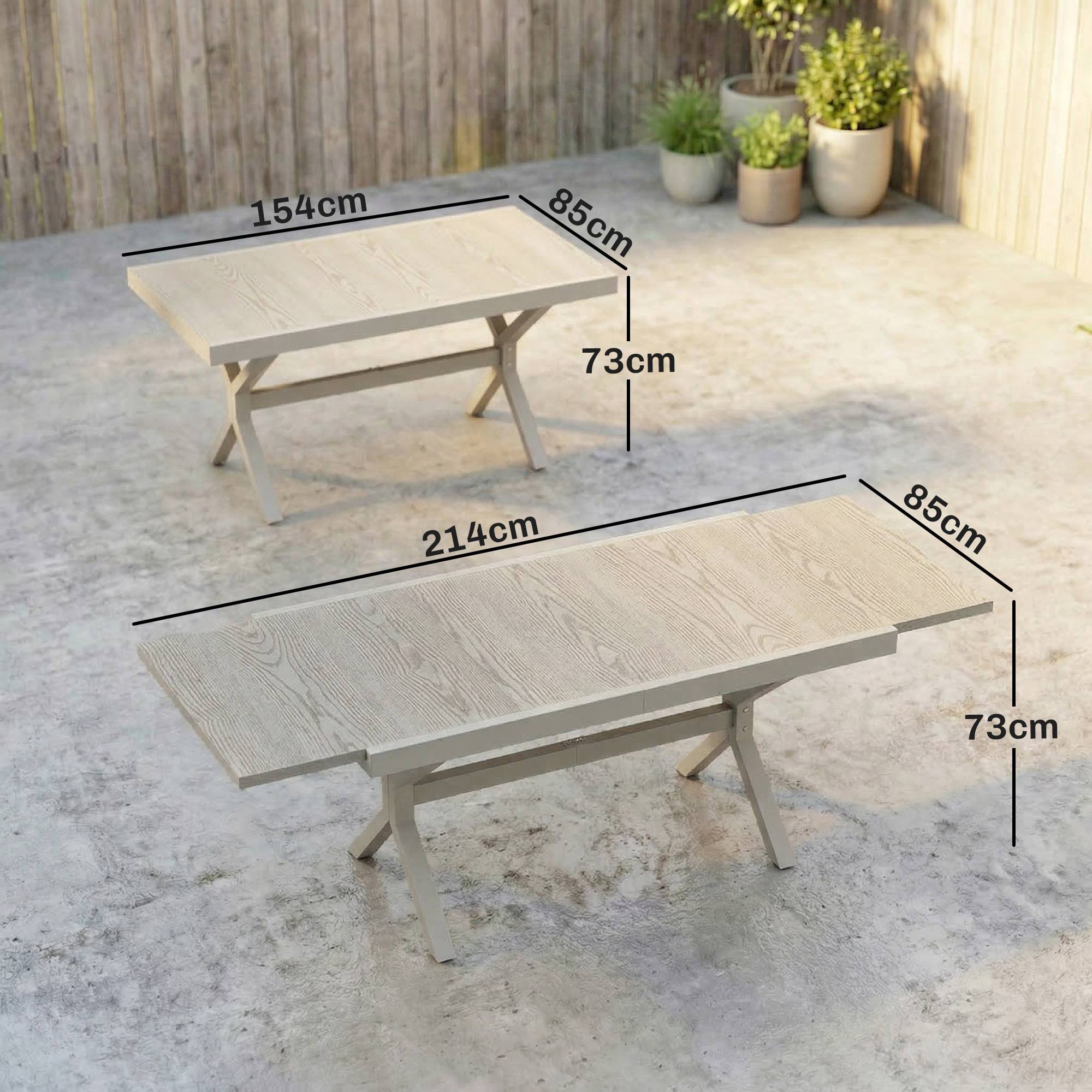 Table grise alu acier extensible 154/214cm plateau aspect bois 8-10 places - Image 5
