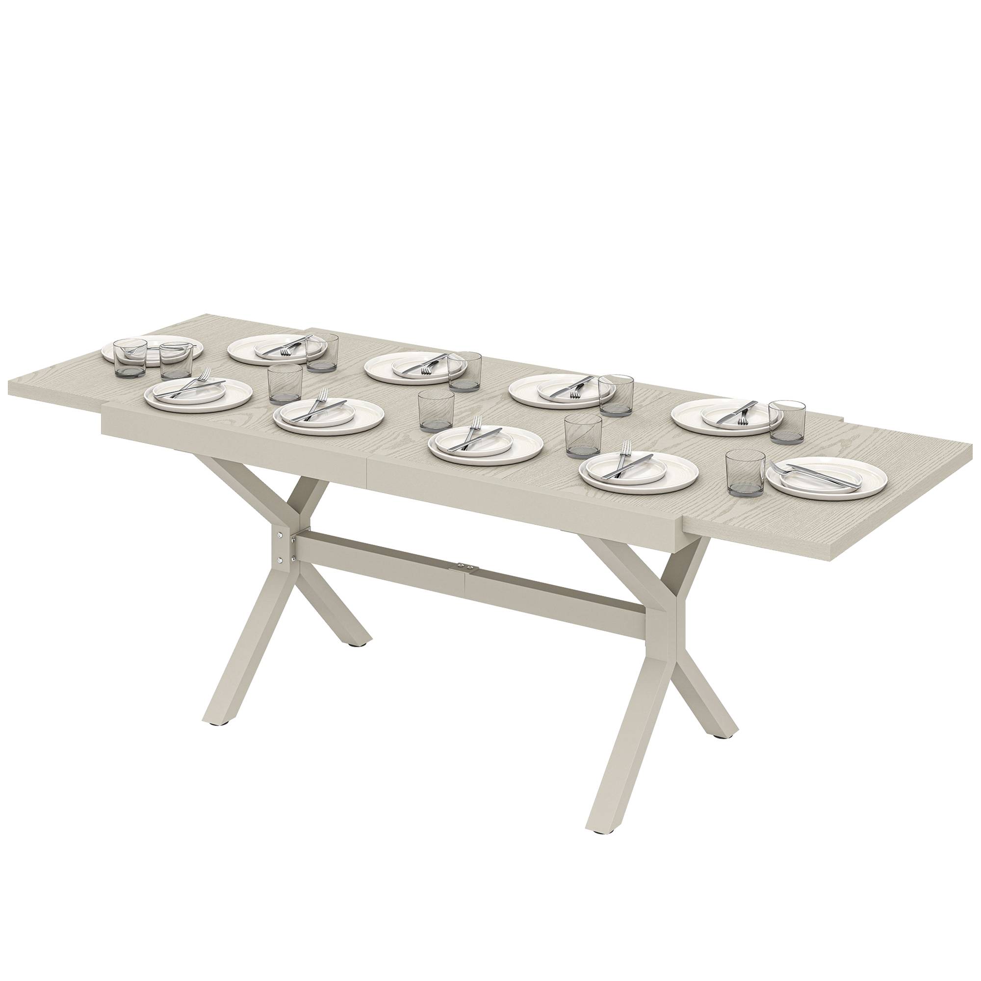 Table grise alu acier extensible 154/214cm plateau aspect bois 8-10 places - Image 2