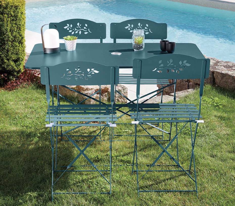 Ozalide - Ensemble table et chaises de jardin  4 places  Bleu Canard  VENONE - Image 1