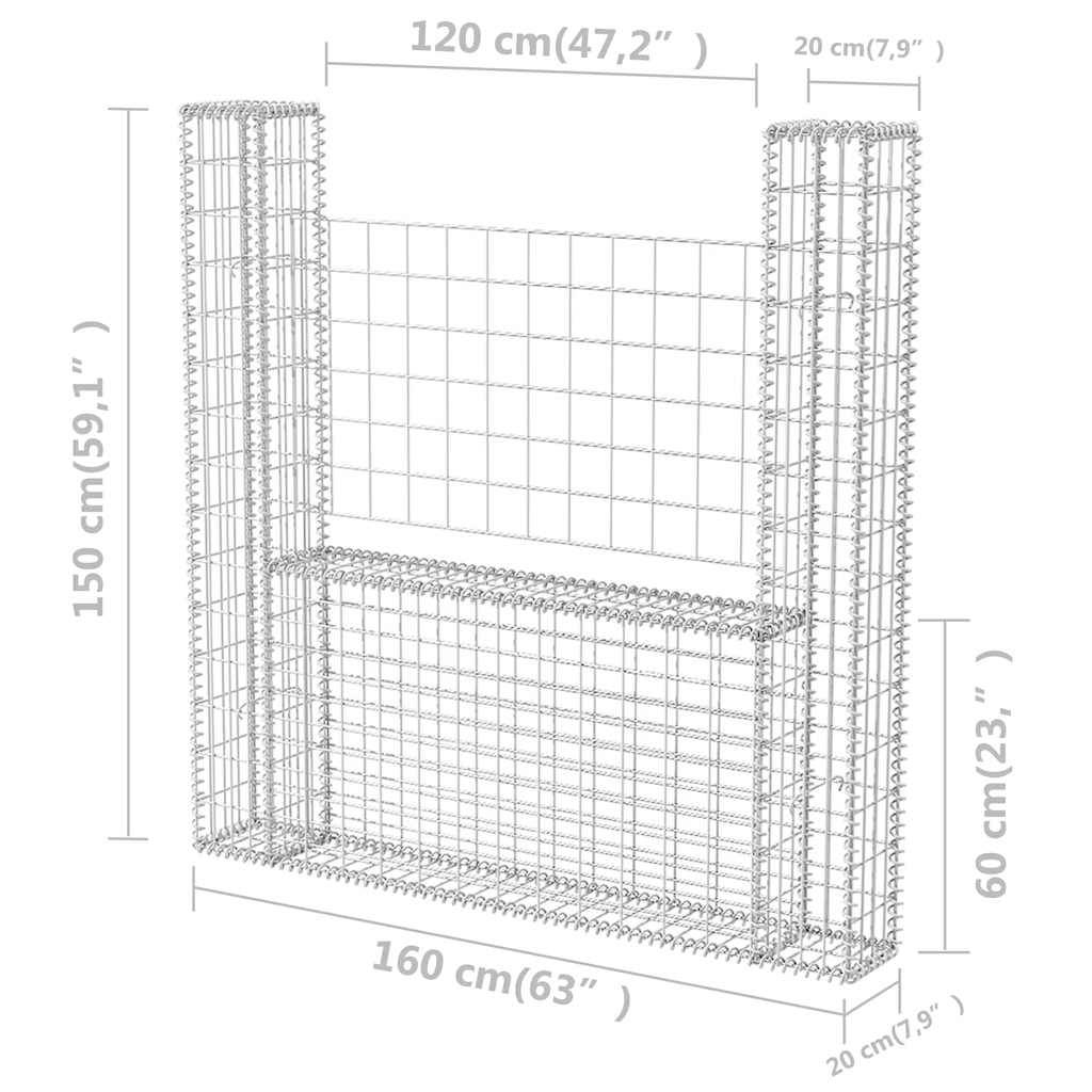 PANGIVO - Panier de gabion en forme de U Acier galvanisé Argenté 160 x 20 x 150 cm - PANGIVO - Image 6