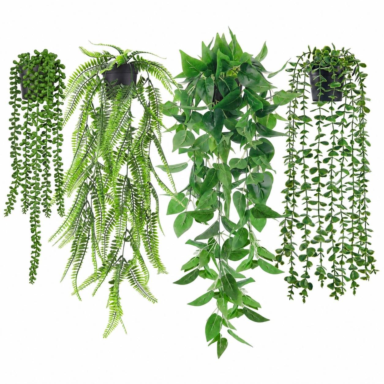 4 Pièces Plantes Artificielles Fausses Tombantes Pots Déco Intérieur Extérieur Sans Entretien - Image 1