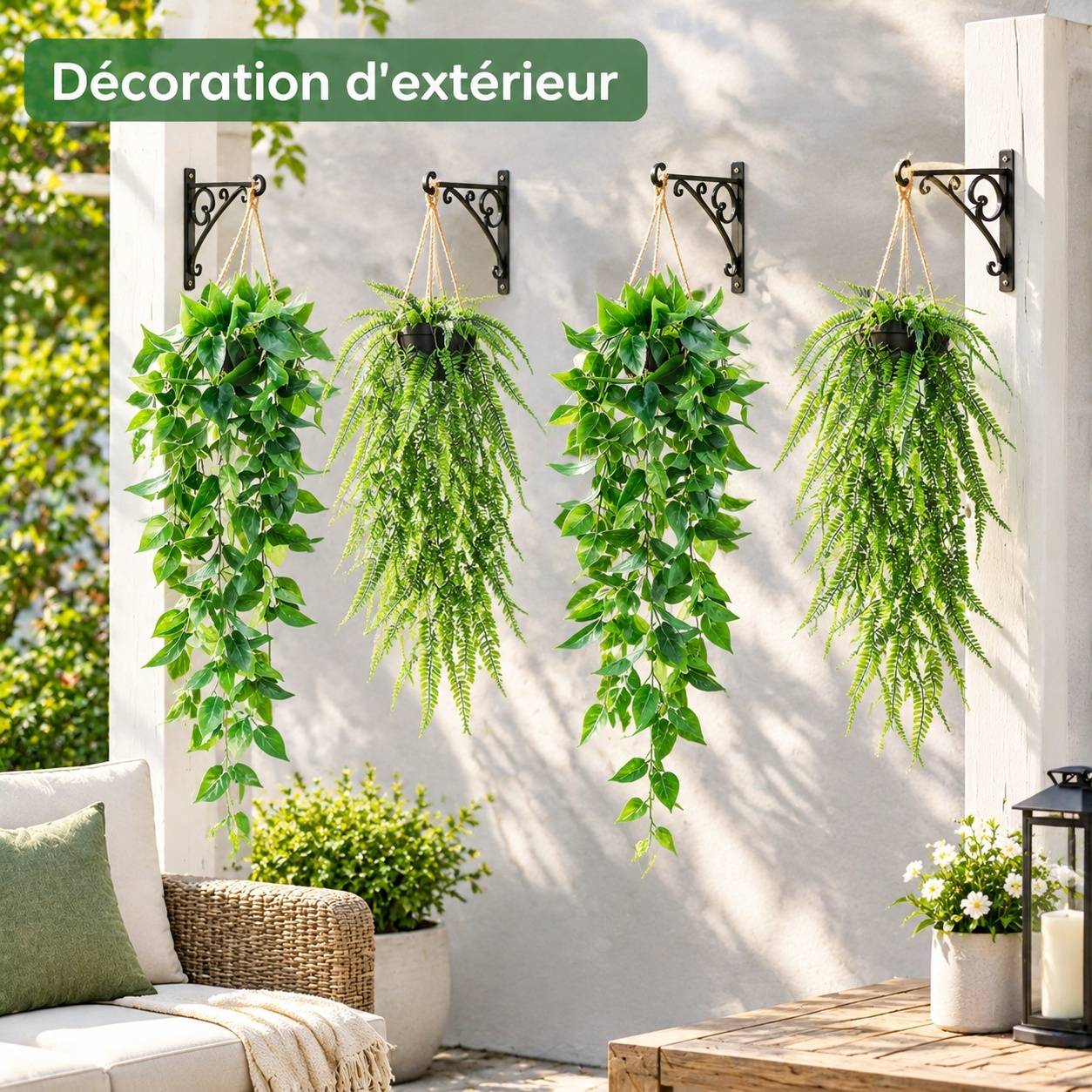 4 Pièces Plantes Artificielles Fausses Tombantes Pots Déco Intérieur Extérieur Sans Entretien - Image 9