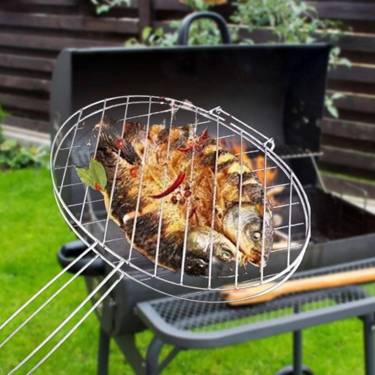 Accessoires de barbecue，Grille de barbecue, panier de barbecue extérieur, pince à poisson grillé, adapté au camping, au barbecue, au pique-nique- - Image 3