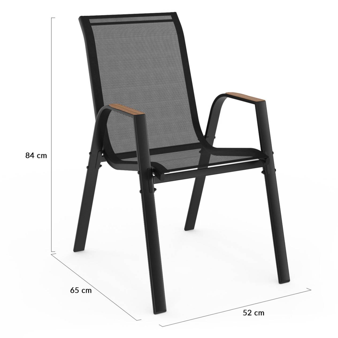 Lot de 6 chaises de jardin NOUMEA métal et textilène empilables noir et bois - Image 6