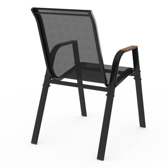 Lot de 6 chaises de jardin NOUMEA métal et textilène empilables noir et bois - Image 5