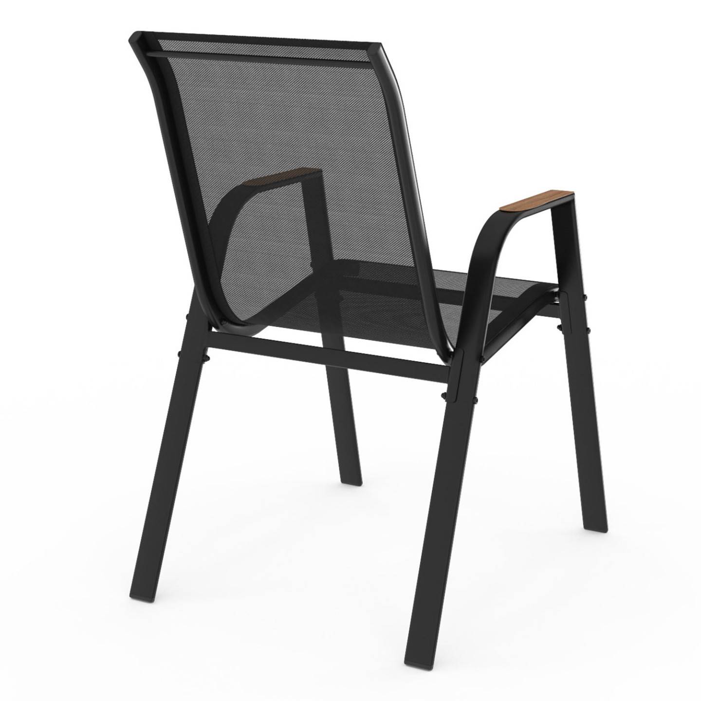 Lot de 6 chaises de jardin NOUMEA métal et textilène empilables noir et bois - Image 5