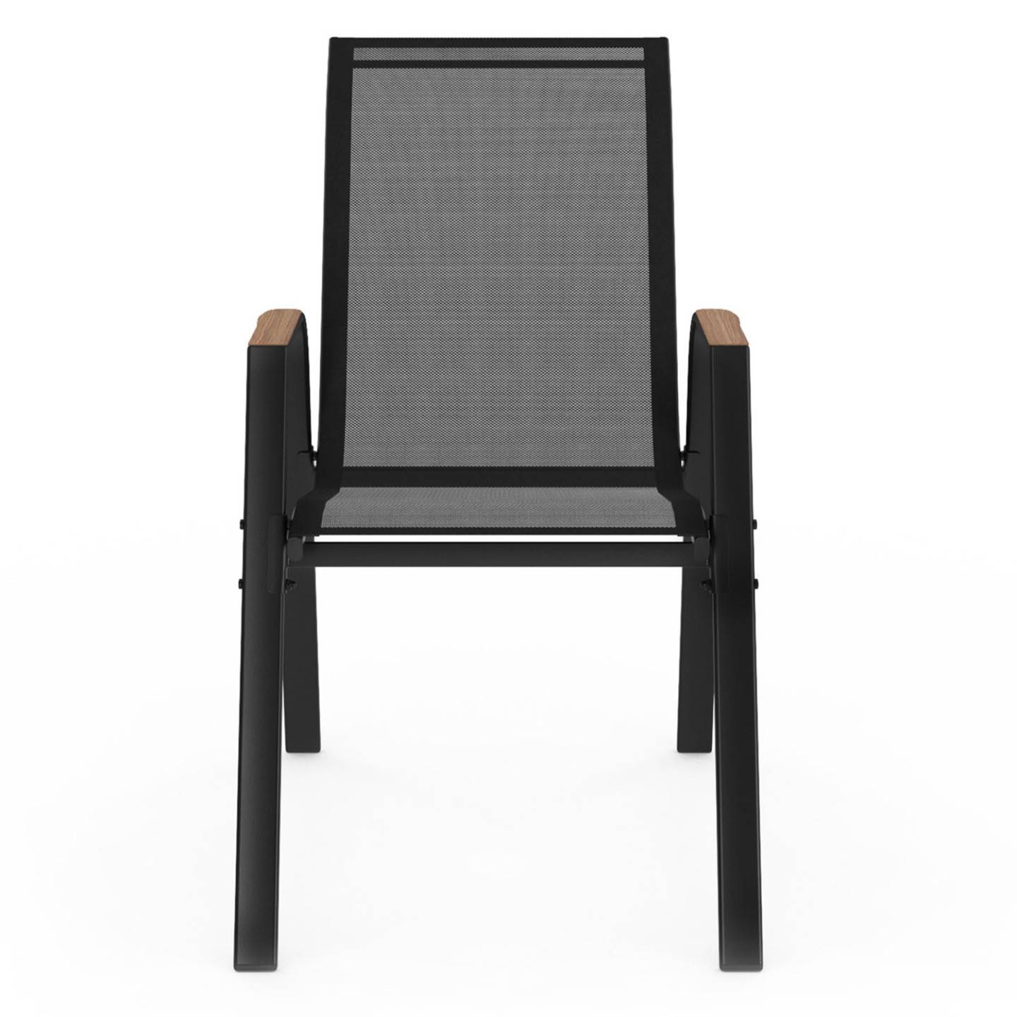 Lot de 6 chaises de jardin NOUMEA métal et textilène empilables noir et bois - Image 3