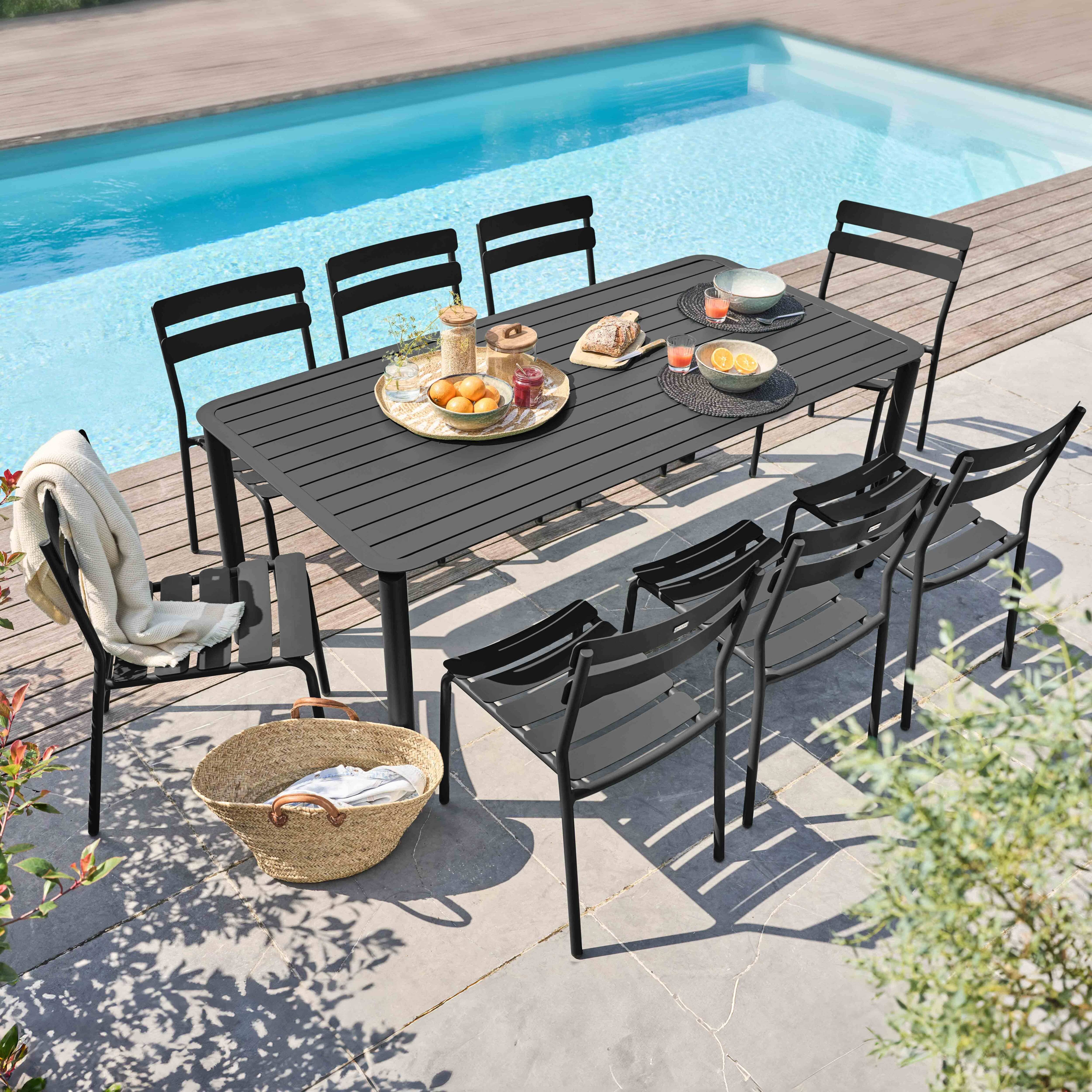 Oviala - Ensemble table de jardin et 8 chaises noir Almada - Oviala - Image 2