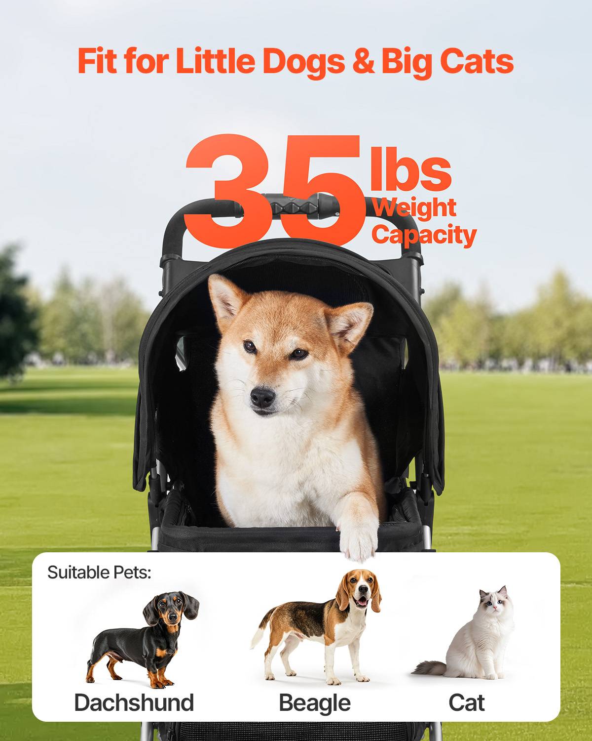 Vevor - VEVOR Poussette chien pliable 16kg, 3 roues, freins arrière, fenêtres maille, petit - Image 4