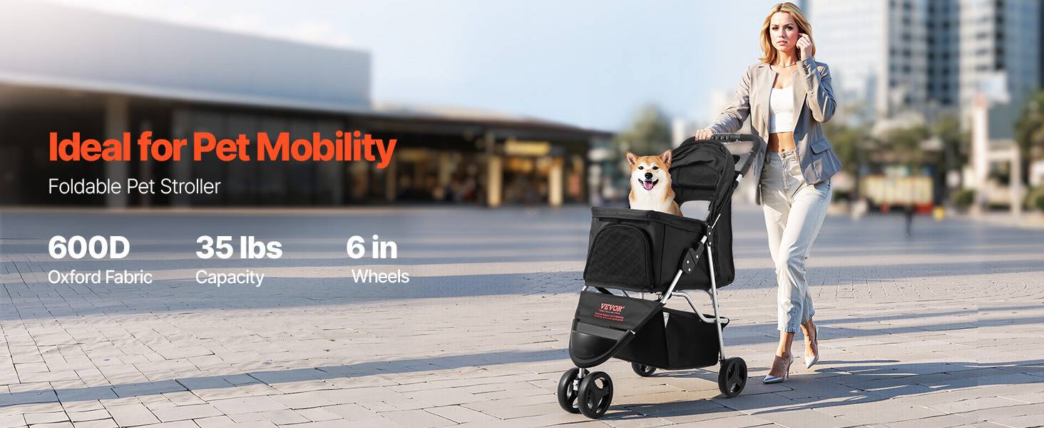 Vevor - VEVOR Poussette chien pliable 16kg, 3 roues, freins arrière, fenêtres maille, petit - Image 9