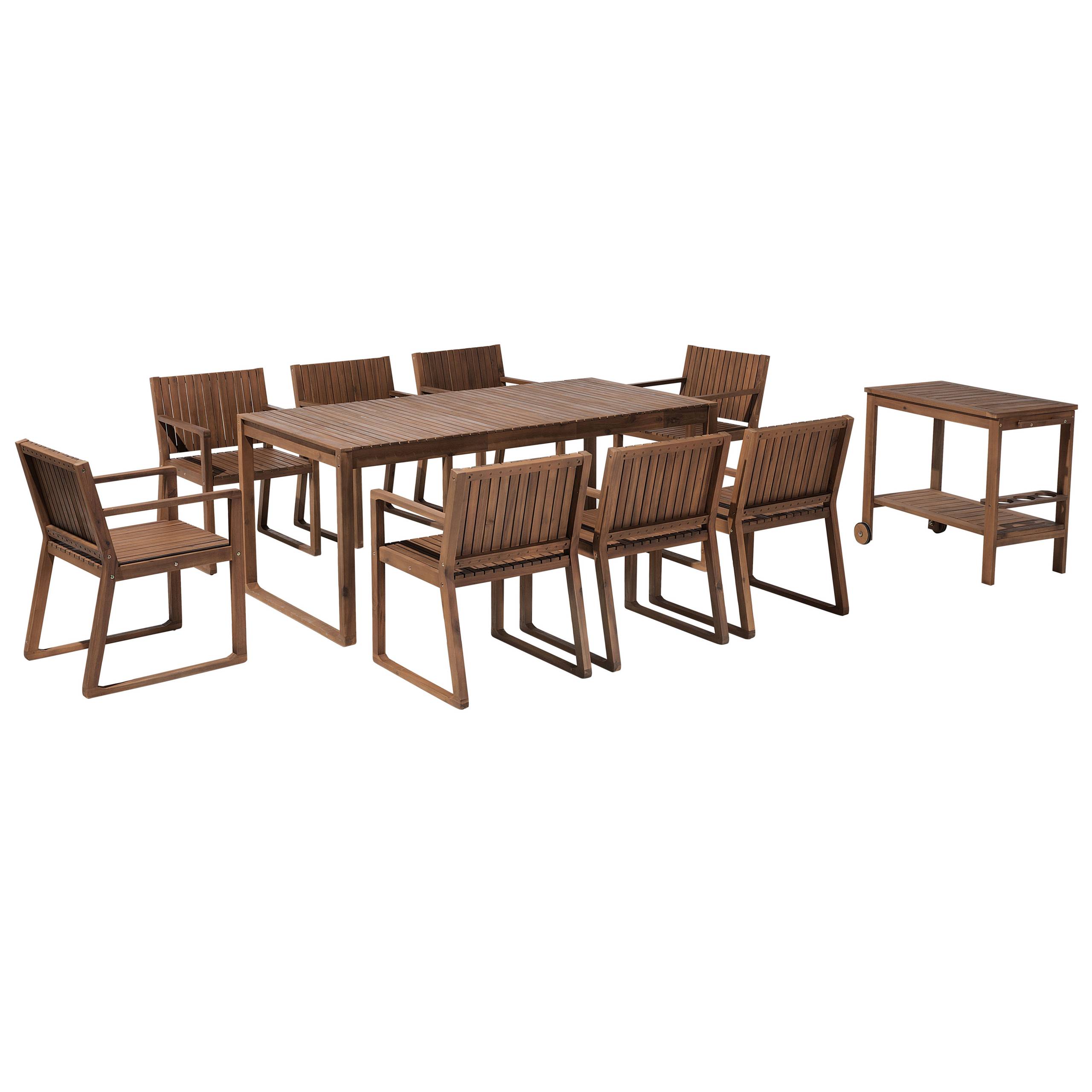 Beliani - Ensemble de Jardin en Bois d'Acacia Foncé 180 x 90 cm Table et 8 Chaises avec Chariot à Roulettes Mobilier Extérieur Rustique - Image 1