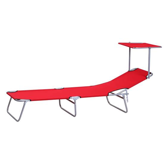 Transat pliant rouge avec auvent, chaise longue de jardin dossier réglable 4 positions, résistant intempéries, 120 kg - Image 2