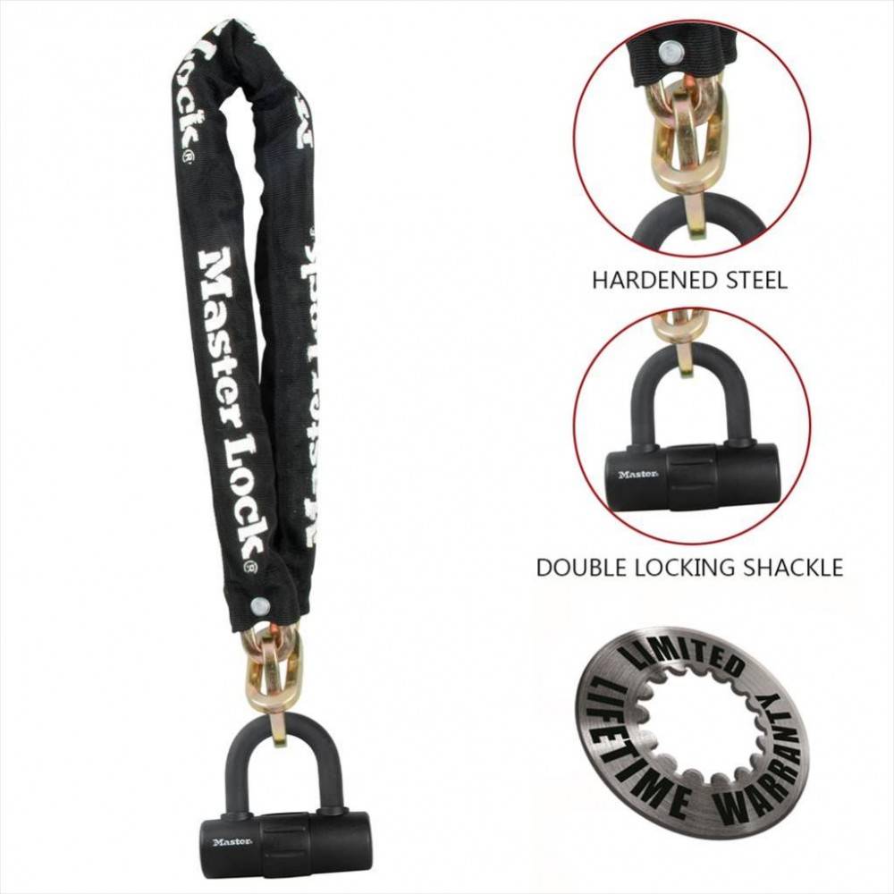 Master Lock - Chaîne en acier cémenté MASTERLOCK 90 cm x 10 mm de diamètre avec mini U à clé - noir - 8234EURDPRO - Image 3