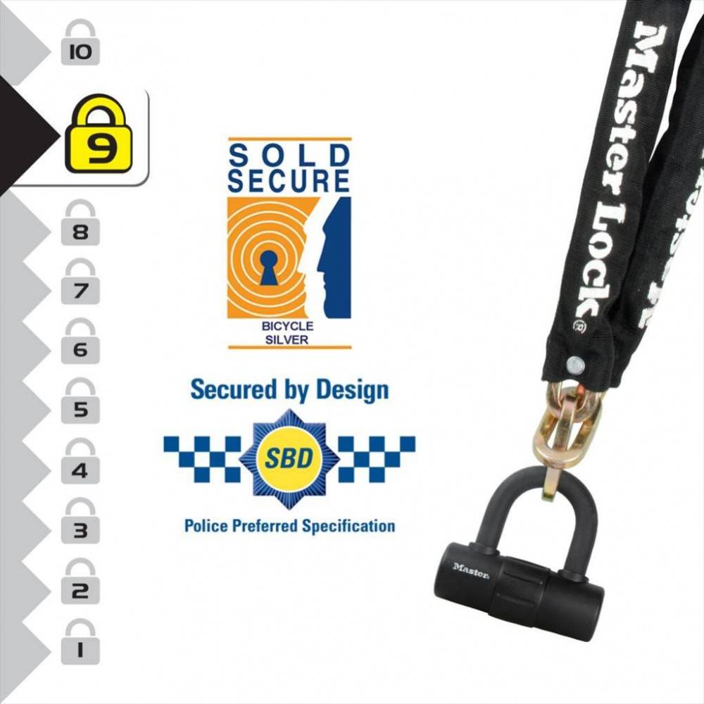 Master Lock - Chaîne en acier cémenté MASTERLOCK 90 cm x 10 mm de diamètre avec mini U à clé - noir - 8234EURDPRO - Image 5