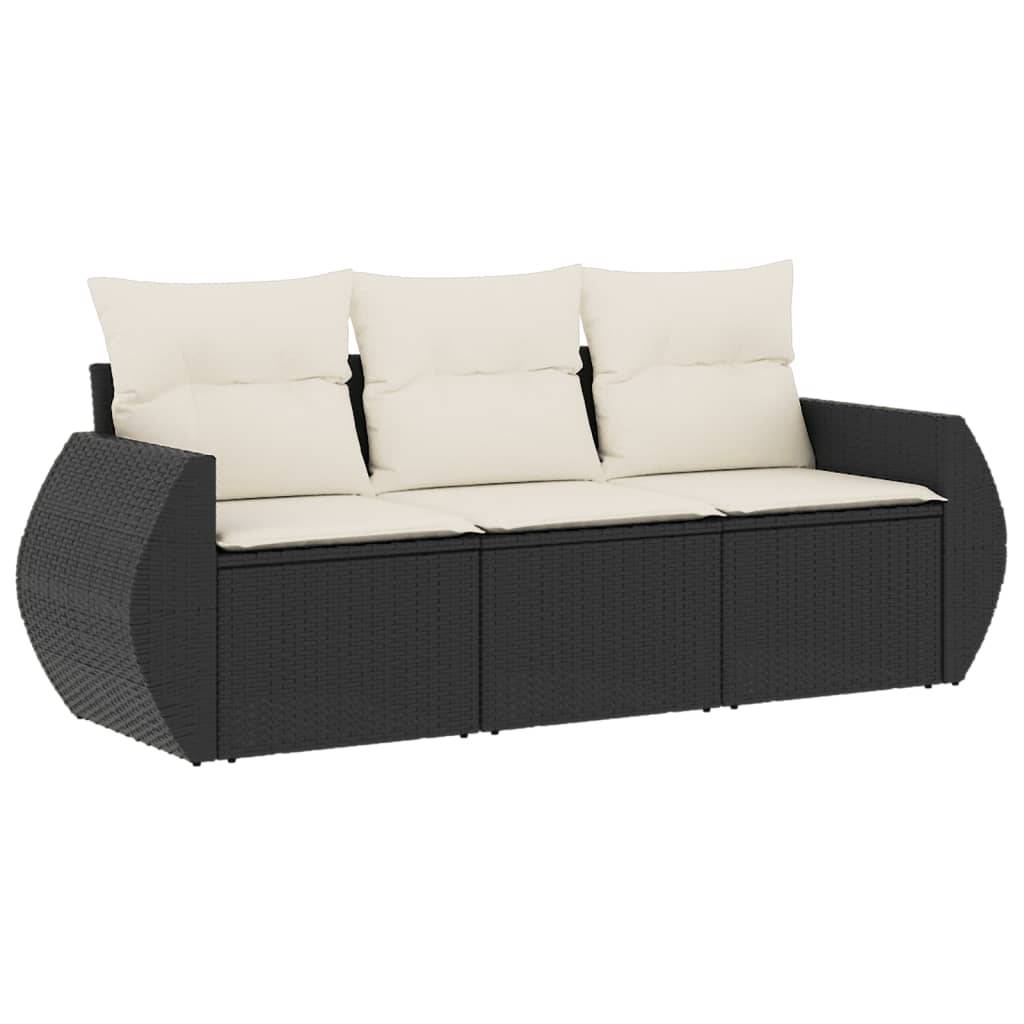 Salon de jardin 3 pcs | Mobilier d'extérieur avec coussins noir résine tressée Maison Chic - Image 1
