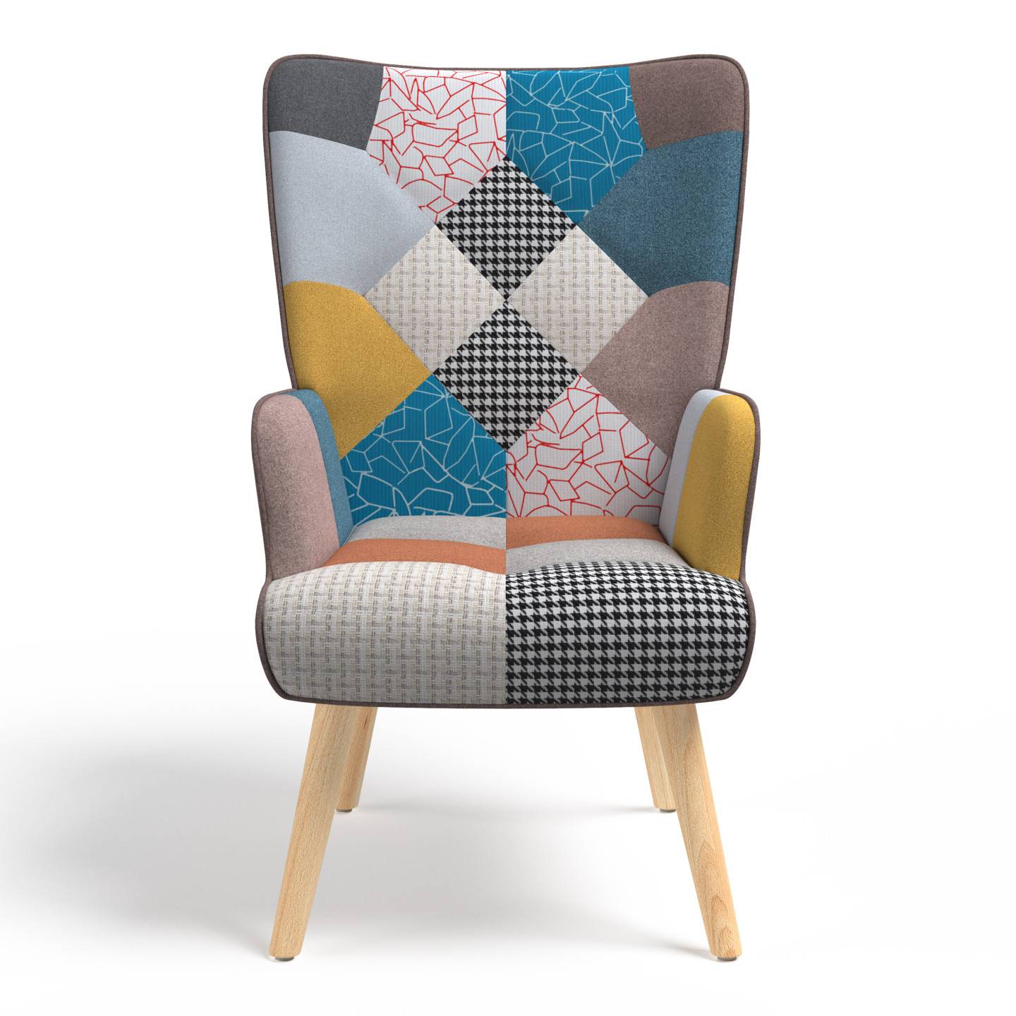 Fauteuil scandinave IVAR en tissu patchwork multicouleurs - Image 3