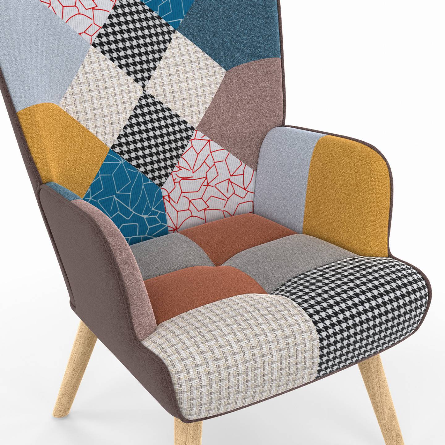 Fauteuil scandinave IVAR en tissu patchwork multicouleurs - Image 6