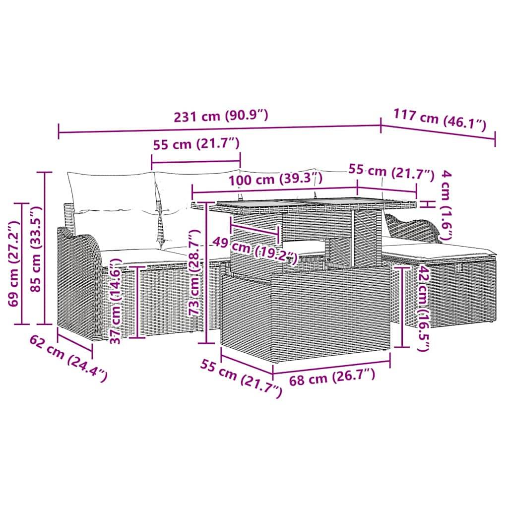 ComfortXL - Salon de Jardin Bas 5 Places Polyrotin et Bois Modulable avec Rangement pour Terrasse Noir – ComfortXL Outdoor Living - Image 4