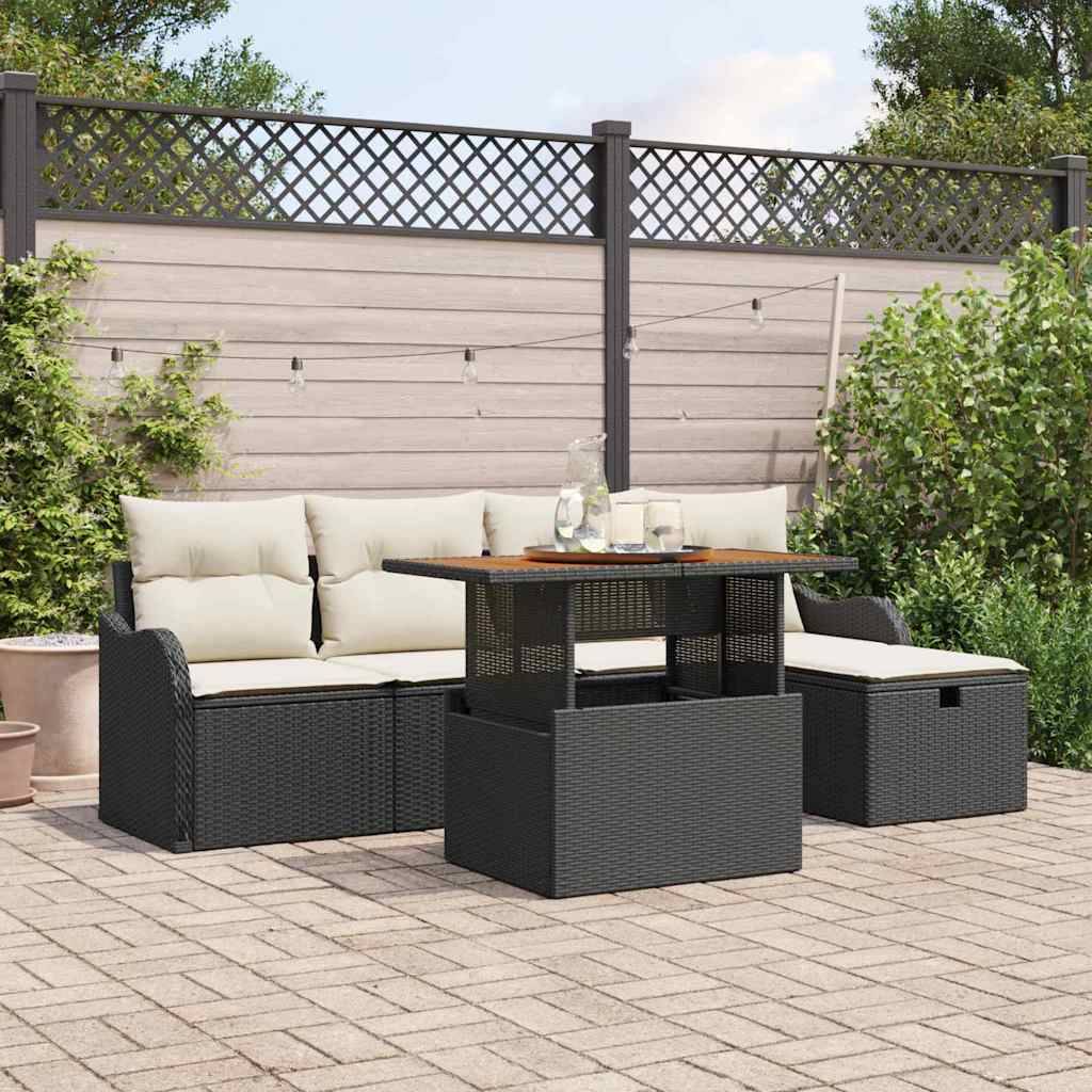 ComfortXL - Salon de Jardin Bas 5 Places Polyrotin et Bois Modulable avec Rangement pour Terrasse Noir – ComfortXL Outdoor Living - Image 1