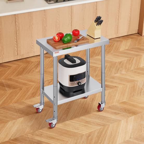 Vevor - VEVOR Table travail cuisine inox 76x46x86cm avec roulettes/freins, charge 100kg, pour hôtels, restaurants. - Image 8