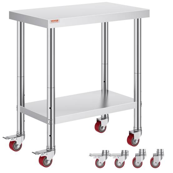 Vevor - VEVOR Table travail cuisine inox 76x46x86cm avec roulettes/freins, charge 100kg, pour hôtels, restaurants. - Image 1