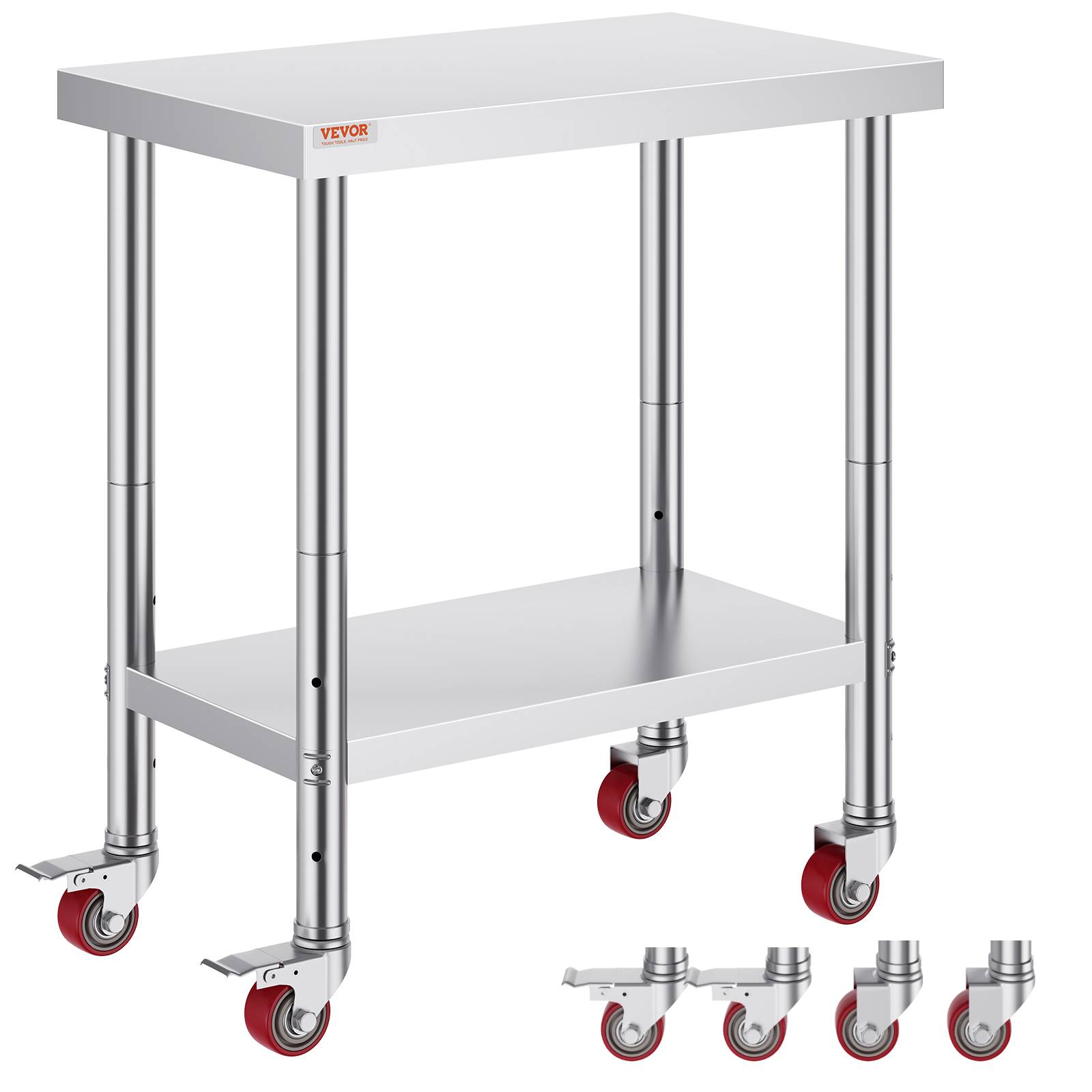 Vevor - VEVOR Table travail cuisine inox 76x46x86cm avec roulettes/freins, charge 100kg, pour hôtels, restaurants. - Image 1