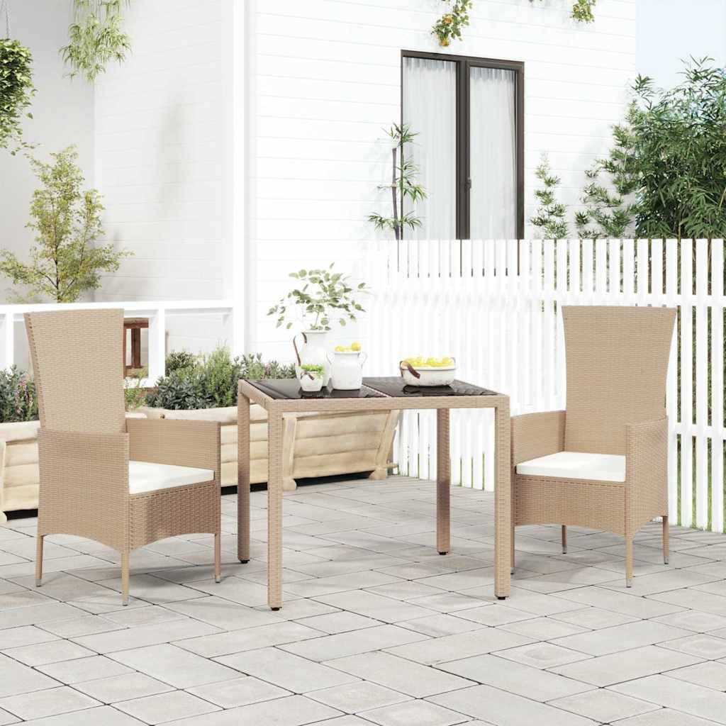 PANGIVO - Table de jardin verre trempé et résine tressée beige 90 x 90 x 75 cm - PANGIVO