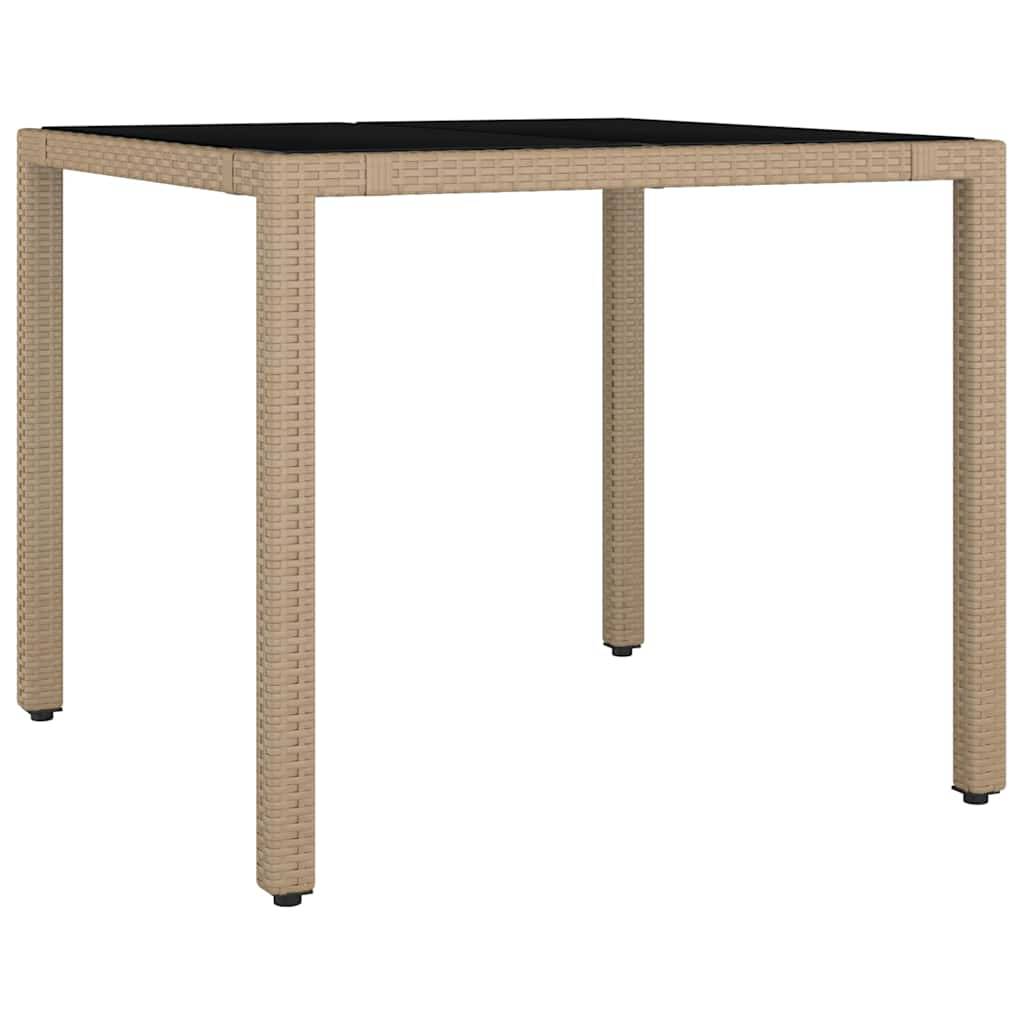 PANGIVO - Table de jardin verre trempé et résine tressée beige 90 x 90 x 75 cm - PANGIVO - Image 2