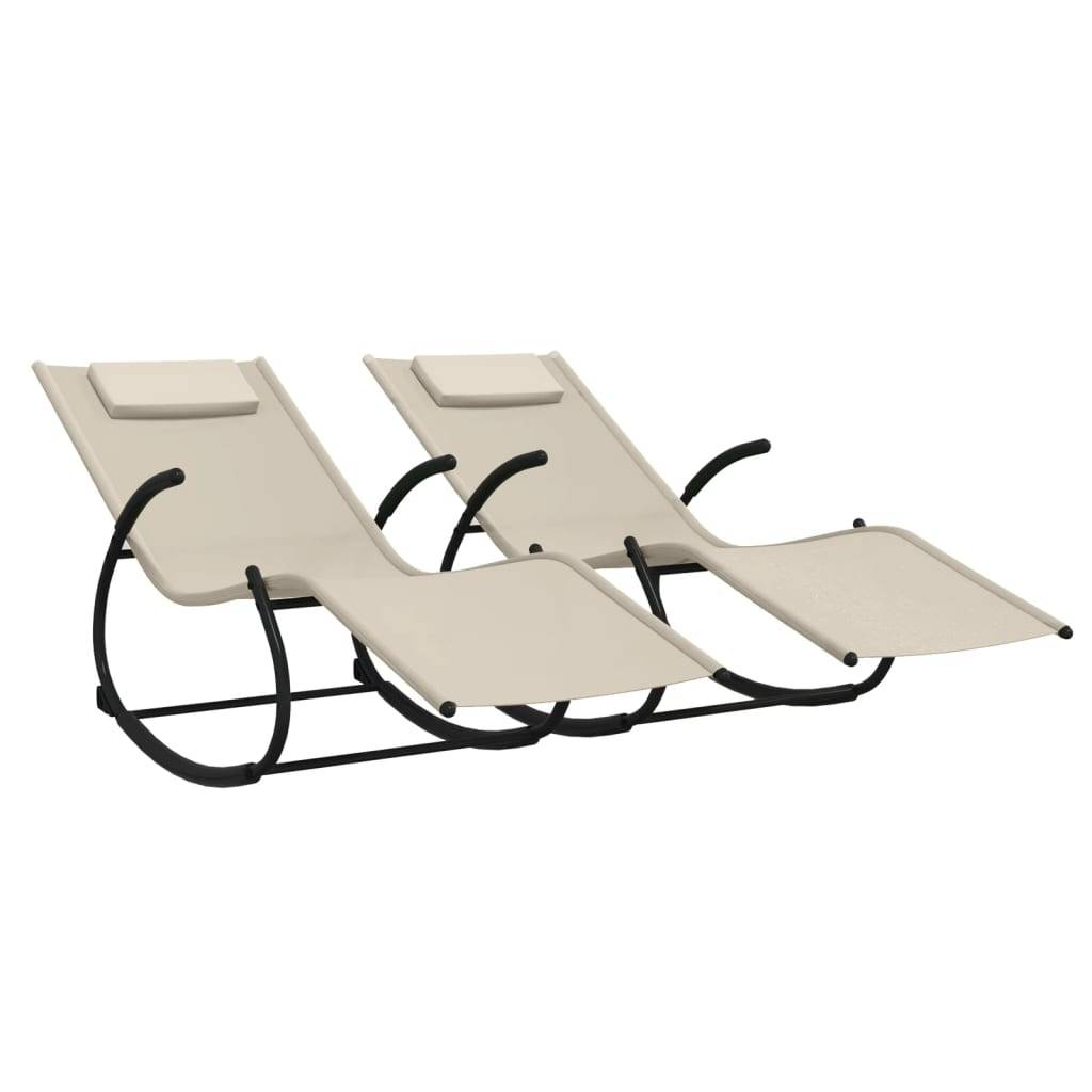 Helloshop26 - Lot de deux chaises longues à bascule acier et textilène crème - Image 1