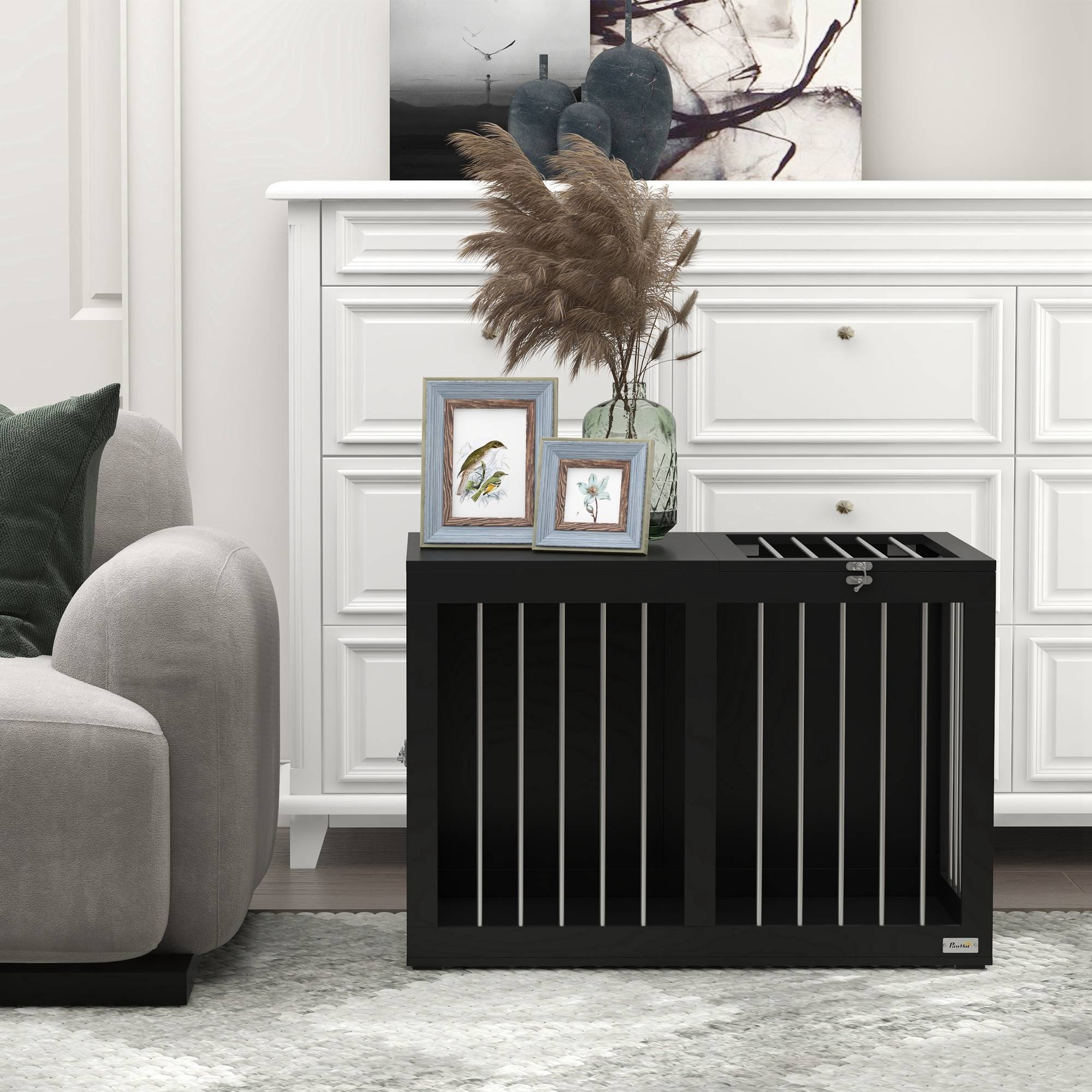 Cage de transport pour chien 2 portes verrouillables, grille acier,80x50x56,5cm noir - Image 10