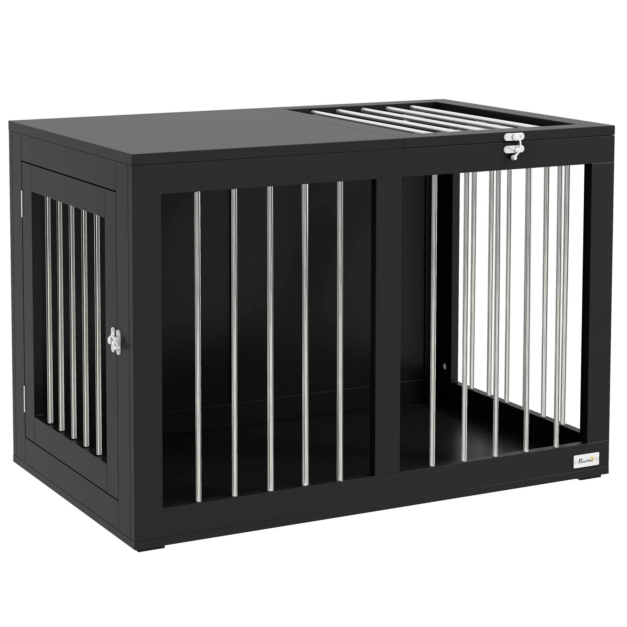 Cage de transport pour chien 2 portes verrouillables, grille acier,80x50x56,5cm noir - Image 1