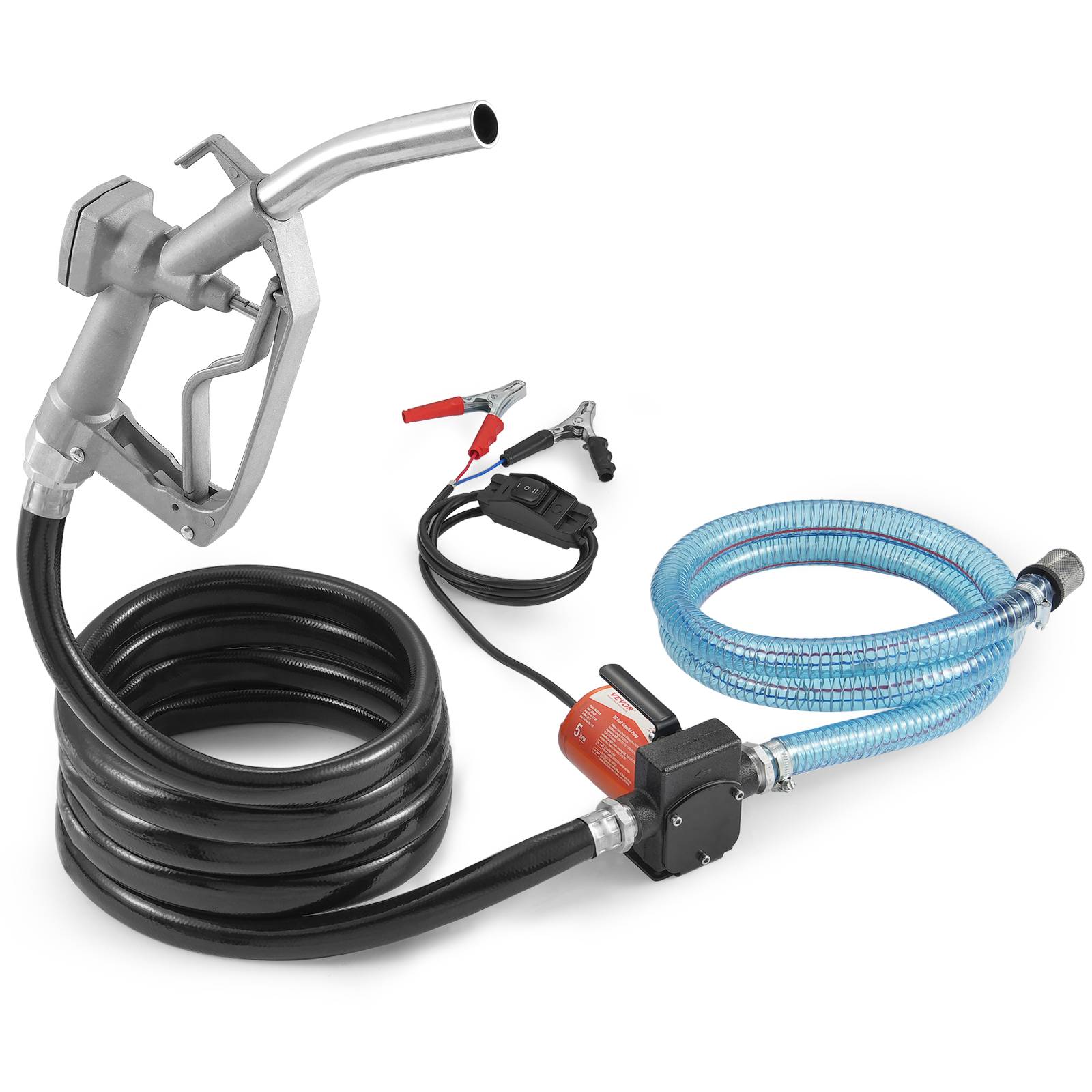 VEVOR Pompe de transfert 12V, 5.3 GPM, 1/10 HP, portable, buse auto-arrêt, multi-carburants. - Image 1